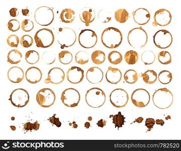 Set of coffee cup stains isolated on white background