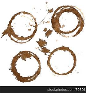 Set of coffee stains on textile tablecloth isolated on the white background