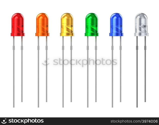 Set of color 3 mm LED diodes isolated on white background