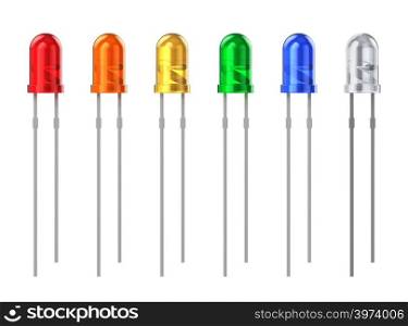 Set of color 3 mm LED diodes isolated on white background