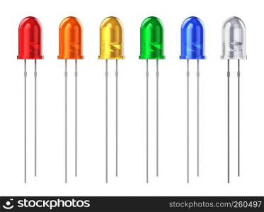 Set of color 5 mm LED diodes isolated on white background