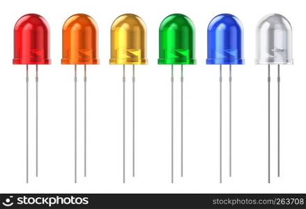 Set of color 8 mm LED diodes isolated on white background
