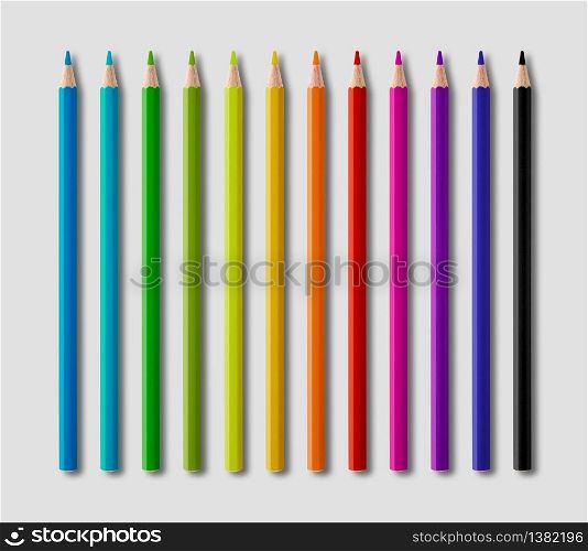Set of color wooden pencil collection isolated on grey background. Set of color wooden pencil collection on grey background