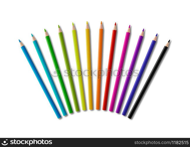 Set of color wooden pencil in circle shape isolated on white background. Set of color wooden pencil in circle shape on white background