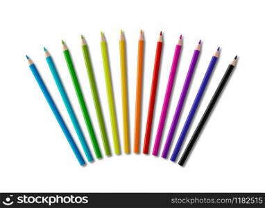 Set of color wooden pencil in circle shape isolated on white background. Set of color wooden pencil in circle shape on white background