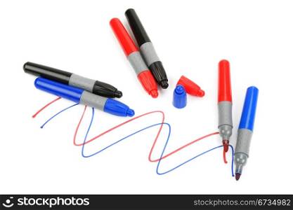 set of colored markers on white background