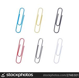 set of colored paper clips isolated on white background