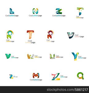 Set of colorful abstract letter corporate logos made of overlapping flowing shapes. Universal business icons for any idea or concept. Business, app, web design symbol template