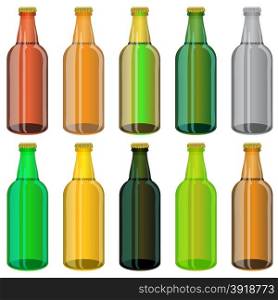 Set of Colorful Beer Glass Bottles Isolated on White Background. Set of Colorful Beer Glass Bottles