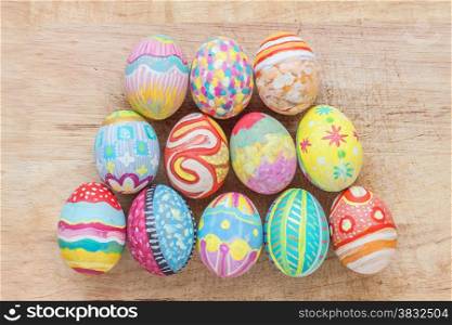 Set of colorful easter egg on wooden background