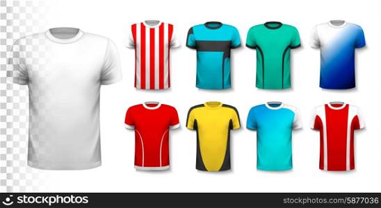 Set of colorful soccer jerseys. The T-shirt is transparent and can be used as a template with your own design. Vector.