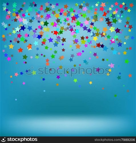 Set of Colorful Stars on Azure Background. Starry Pattern. Set of Colorful Stars on Azure Background