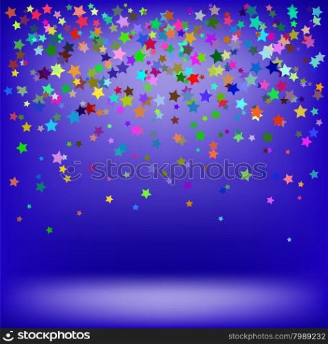 Set of Colorful Stars on Soft Blue Background. Starry Pattern. Set of Colorful Stars