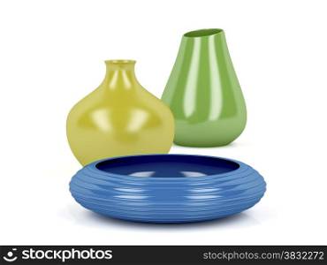 Set of colorful vases and bowl