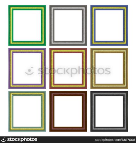 Set of Colorful Wooden Frames Isolated on White Background. Set of Colorful Wooden Frames