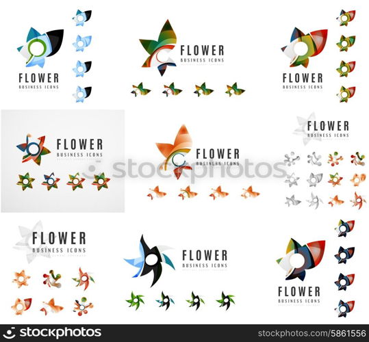 Set of company logotype branding designs, flower blooming concept icons isolated on white