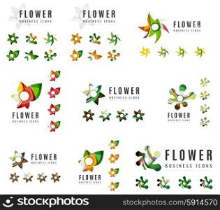 Set of company logotype branding designs, flower blooming concept icons isolated on white