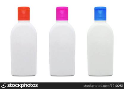 set of cosmetic mock up plastic bottles isolated on a white background.