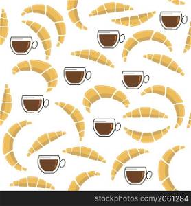 Set of Croissant with Cup of Coffee Icon Isolated on White Background. Seamless Pattern.. Set of Croissant with Cup of Coffee Icon Isolated on White Background. Seamless Pattern