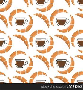 Set of Croissant with Cup of Coffee Icon Isolated on White Background. Seamless Pattern.. Set of Croissant with Cup of Coffee Icon Isolated on White Background. Seamless Pattern