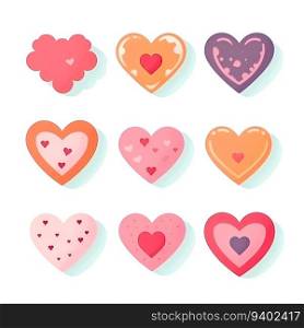 Set of cute colorful hearts isolated on white background. Vector illustration.