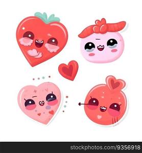Set of cute hearts with different emotions. Vector illustration in cartoon style.