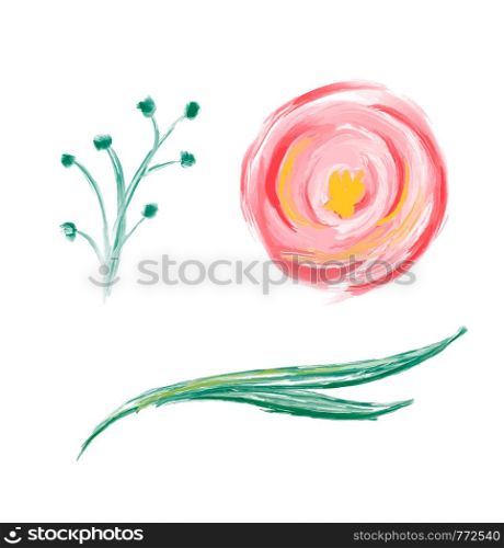 Set of cute spring watercolor hand drawn flower. Art isolated object illustrations for wedding bouquet. Isolated on white background.. Set of cute spring watercolor hand drawn flower. Art isolated object illustrations for wedding bouquet. Isolated on white background