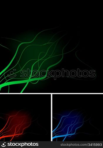 Set of dark backgrounds. Multi-coloured seaweed