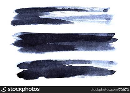 Set of dark bluish brush strokes isolated on the white background