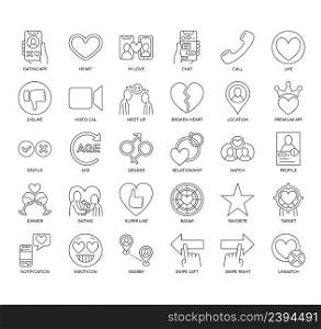 Set of Dating App thin line icons for any web and app project.