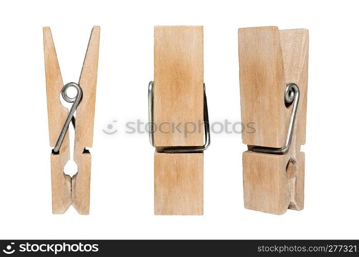 Set of decorative wood clothespins isolated on white background