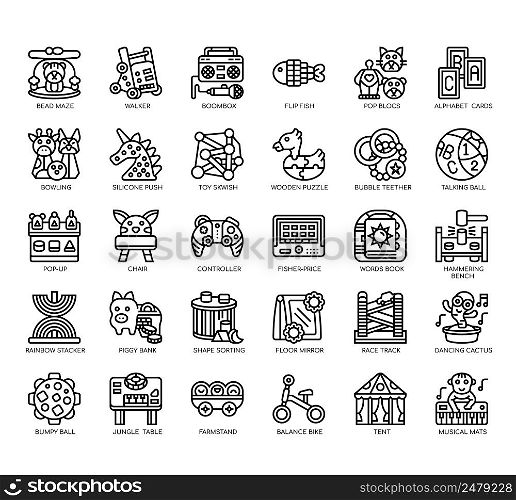 Set of Developmental Toys thin line icons for any web and app project.