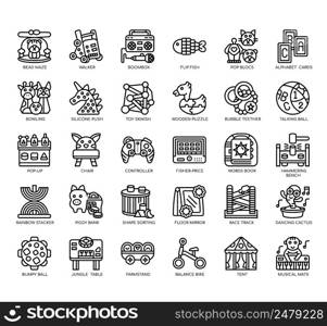 Set of Developmental Toys thin line icons for any web and app project.