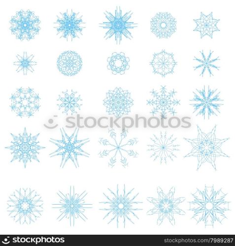 Set of Different Blue Snowflakes Isolated on White Background.. Set of Different Blue Snowflakes