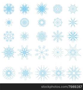 Set of Different Blue Snowflakes Isolated on White Background.. Set of Different Blue Snowflakes