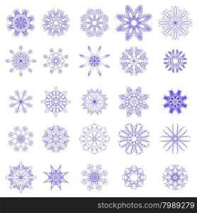 Set of Different Blue Snowflakes. Set of Different Blue Snowflakes Isolated on White Background.