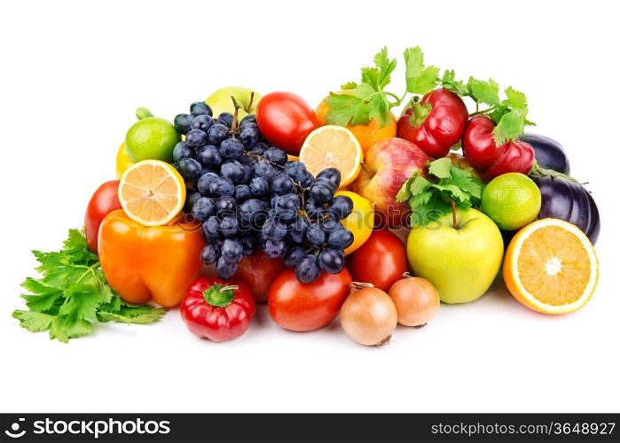 set of different fruits and vegetables isolated on white background