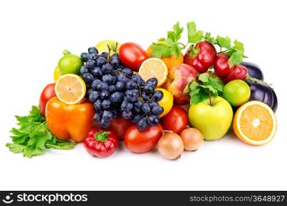 set of different fruits and vegetables isolated on white background