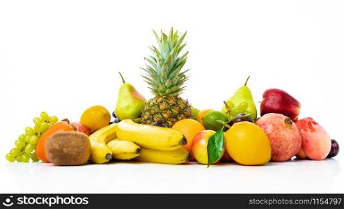set of different fruits isolated on white background