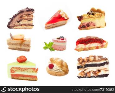set of different handmade cakes isoalted at white background