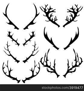 Set of Different Horns Silhouette Isolated on White Background . Different Horns