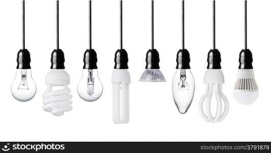 Set of different light bulbs isolated on white