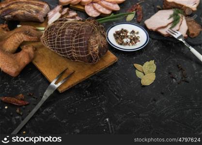Set of different meat food. Set of different meat food on black backgound