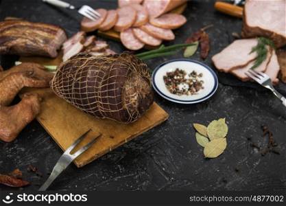 Set of different meat food. Set of different meat food on black backgound