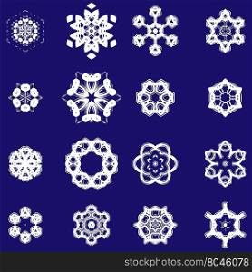 Set of Different Ornamental Rosettes Isolated on Blue Background. Set of Different Ornamental Rosettes