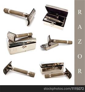 set of different razor images over white background