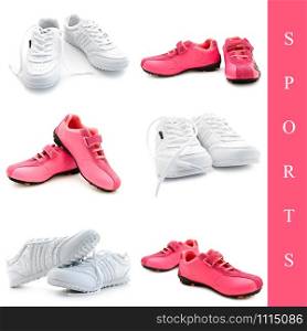 set of different sneakers images over white background