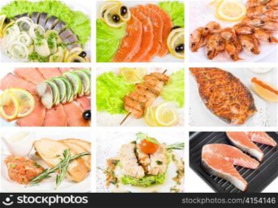 Set of different tasty fish dish