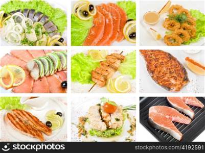 Set of different tasty fish dish