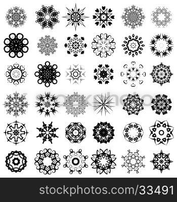 Set of Different Tribal Rosettes Tattoo Design Isolated on White Background. Polynesian Design. Set of Different Rosettes